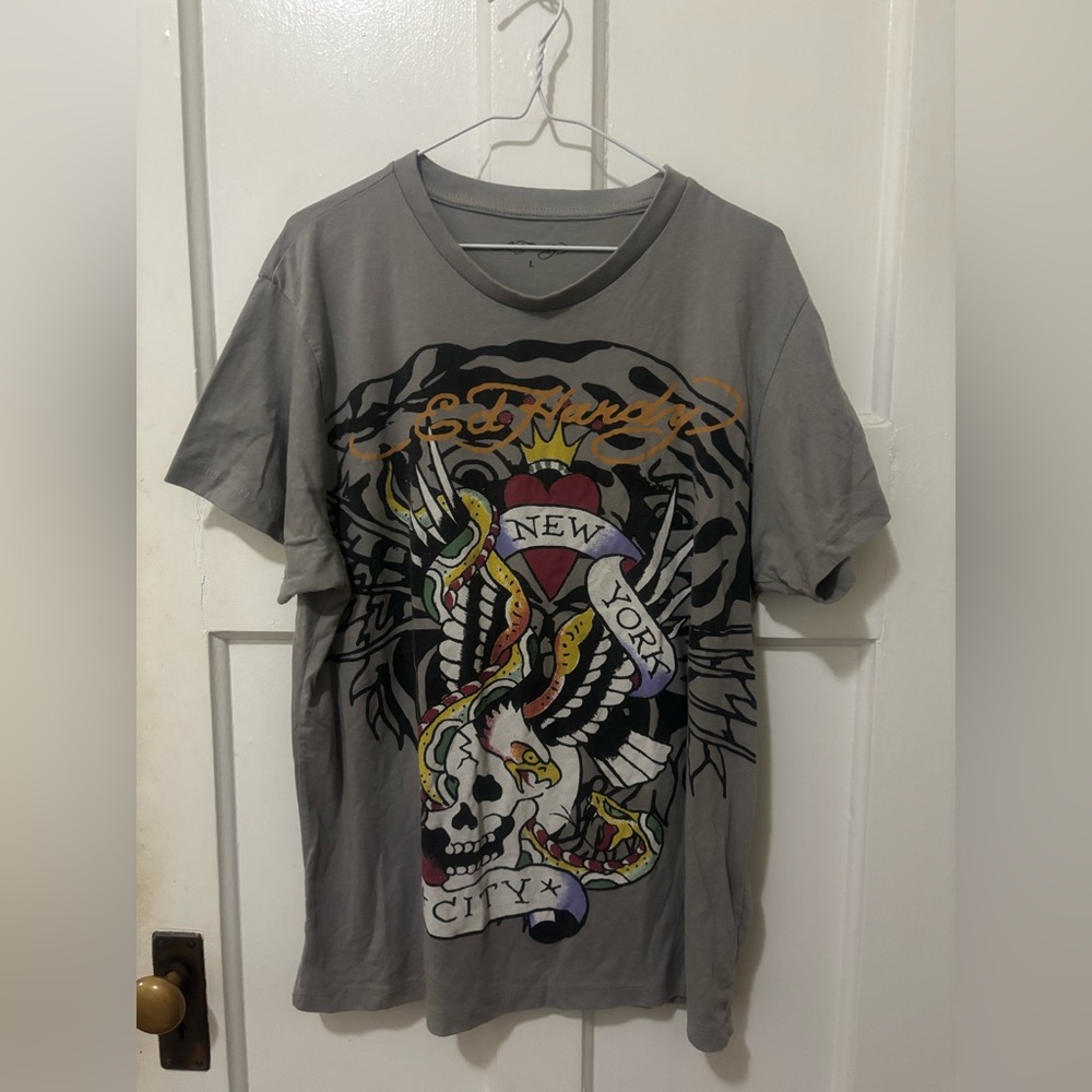 Ed Hardy Gray and Black T-Shirt